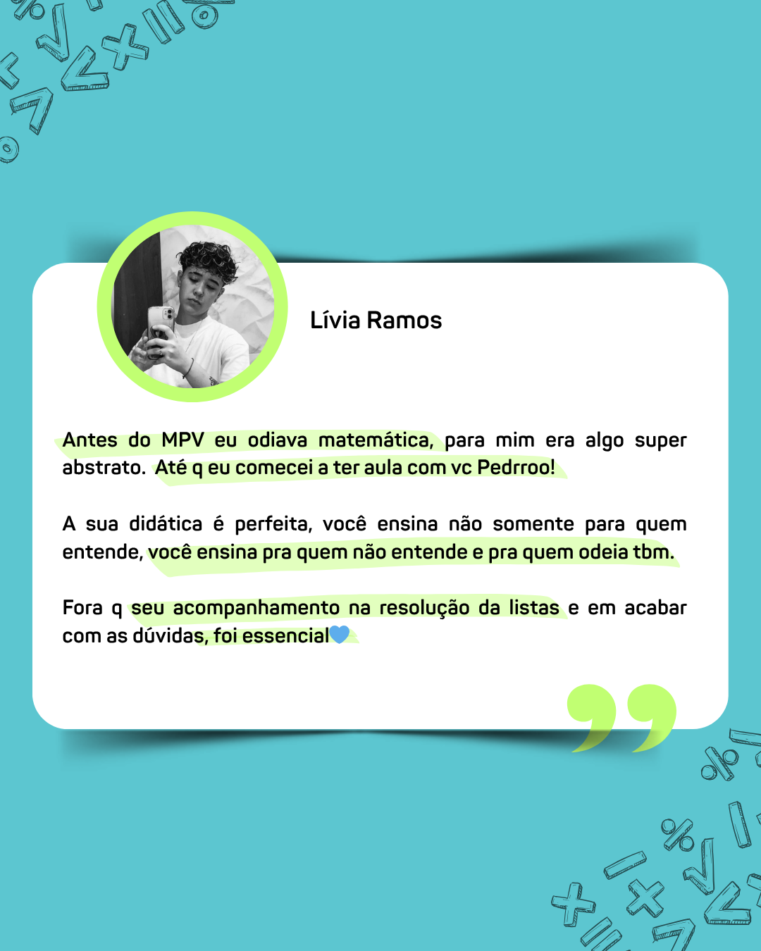 Depoimento de Lívia Ramos sobre didática e acompanhamento no MPV